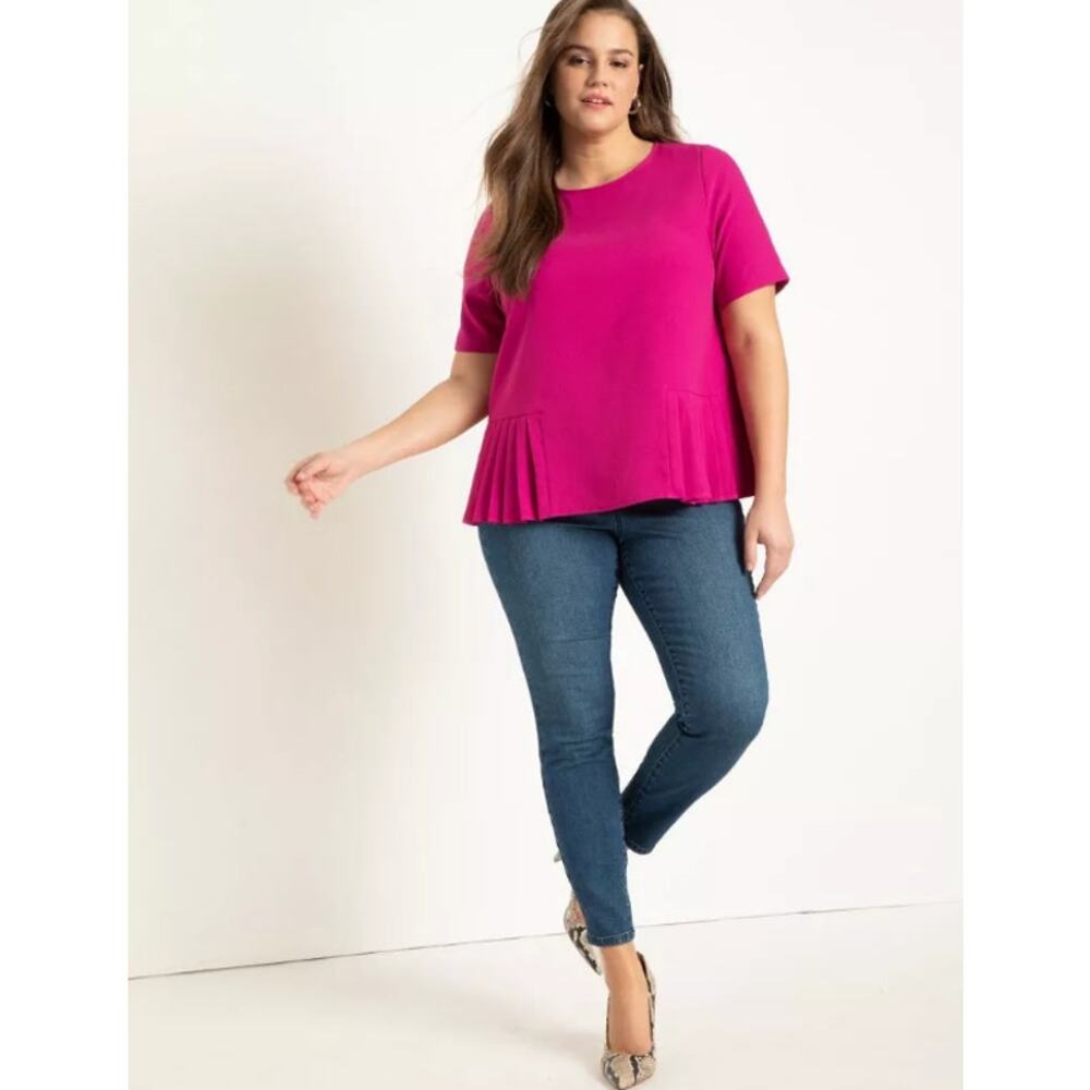 Eloquii Pink Pleated Hem Top Size 16 Magenta Career Office Work Blouse Plus Size